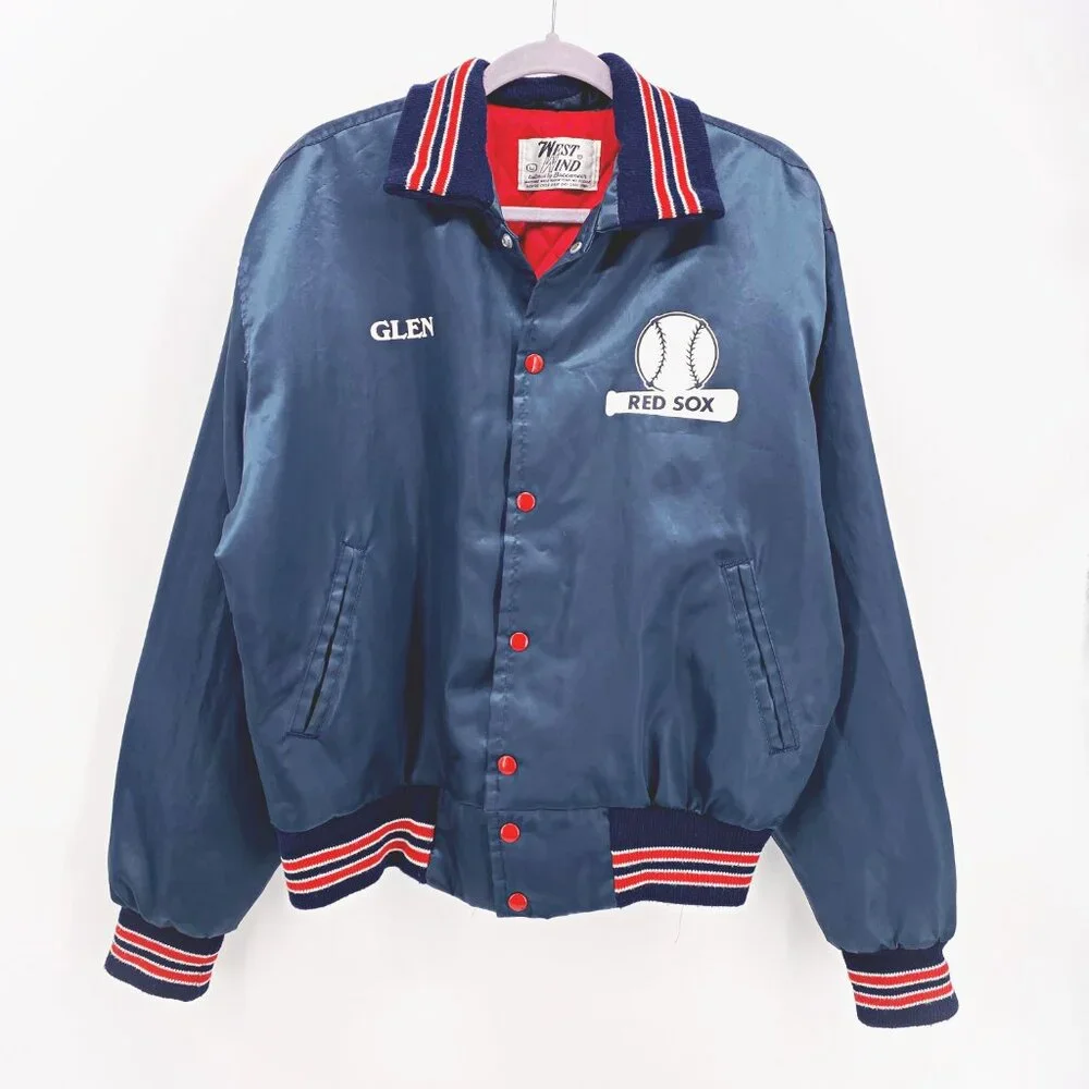 West Wind Vintage 80s Union Made Red Sox Satin Varsity Bomber Jacket